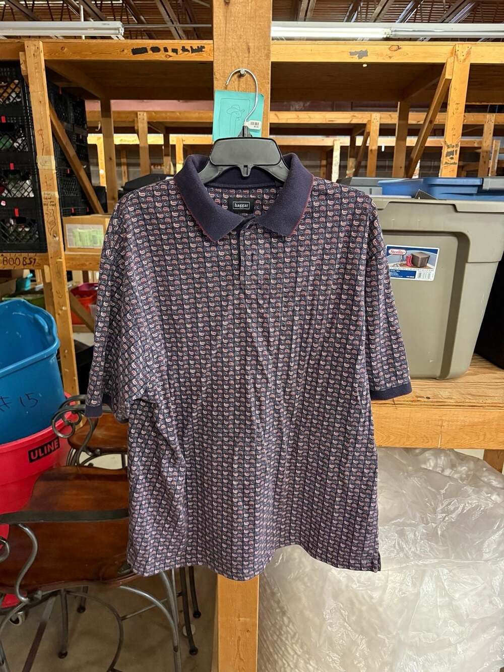Haggar Cool 18 Golf Polo Shirt Size XL Navy Blue All Over Print